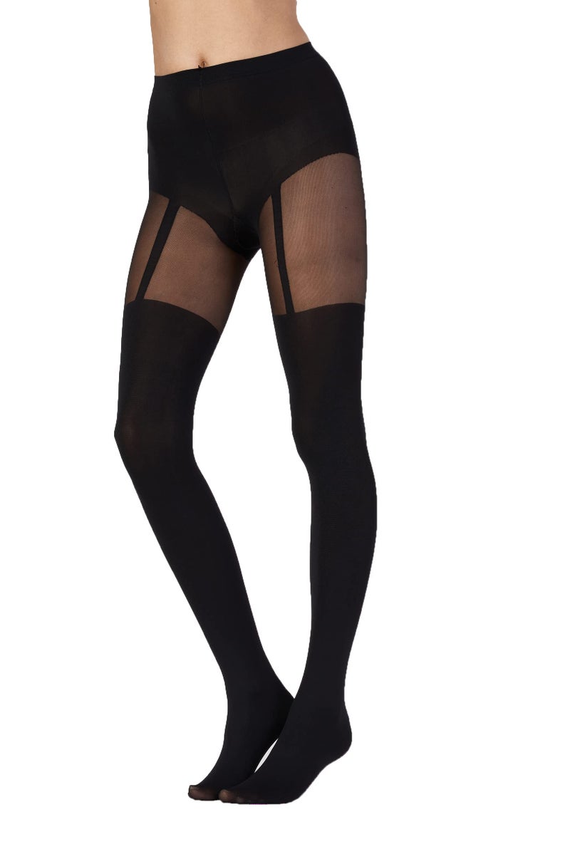 Pretty Polly Women's Suspender Tight- Mock Suspender Tight, 40 Denier Leg, Black (Black), One Size - Image 3